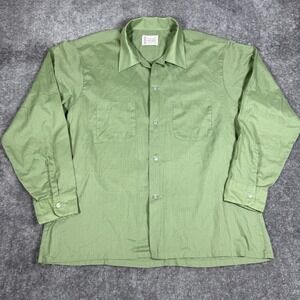 VTG Penneys Towncraft Shirt Men's Large Green Long Sleeve Button Up‎ Loop Collar